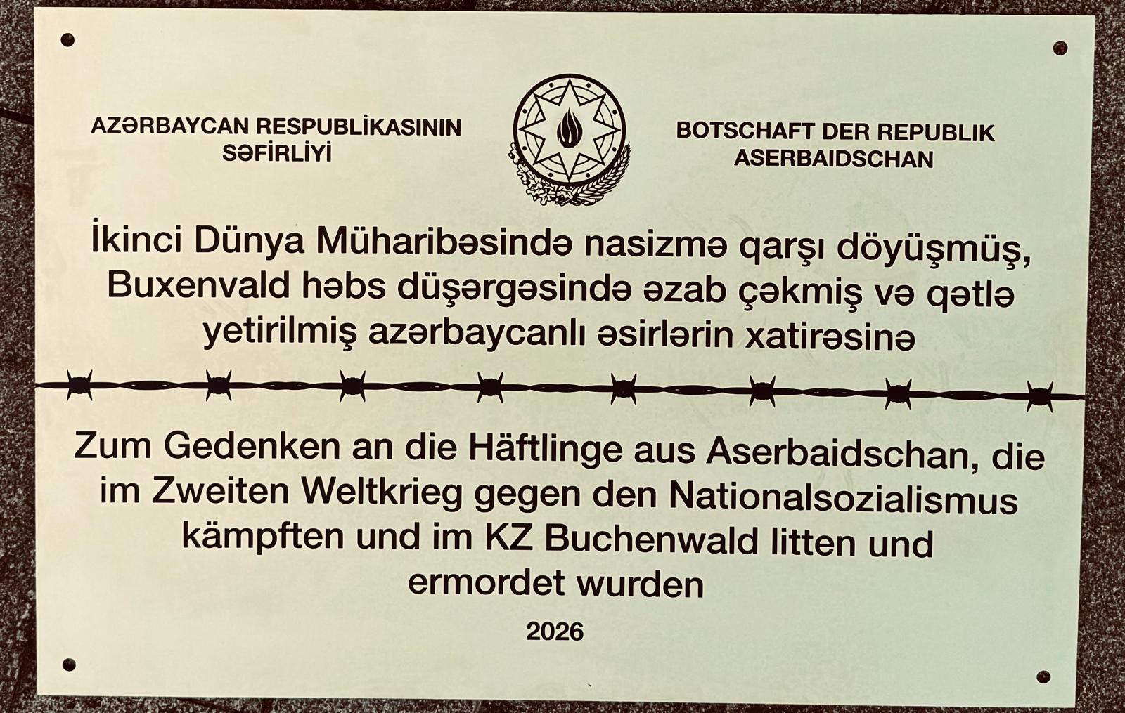 Buxenvald əsir düşərgəsində azərbaycanlı əsirlərin xatirə lövhəsinin açılışı olub Xeber basligi